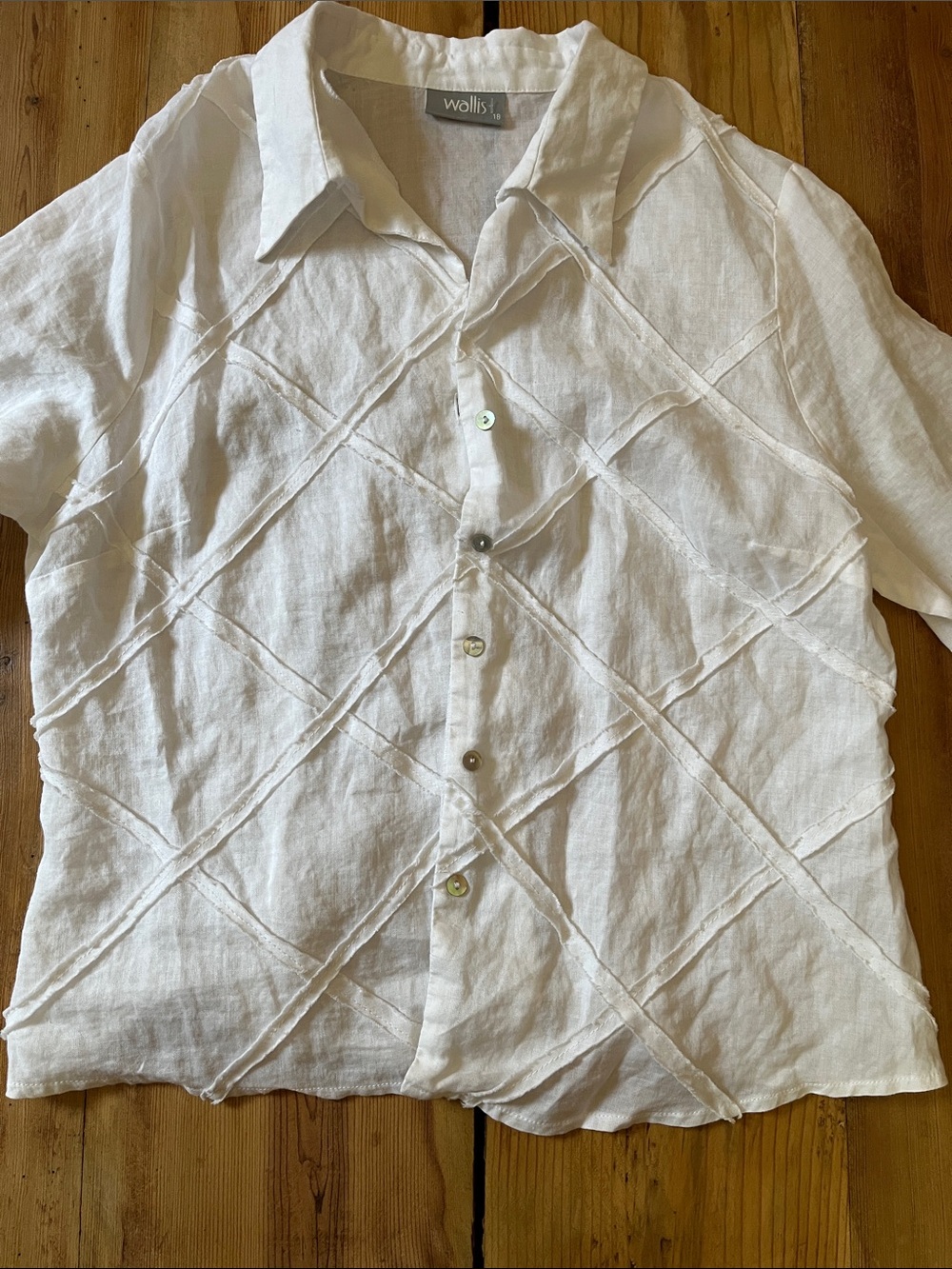 WALLIS White Windowpane Lagenlook Blouse Button Up 3/4 Sleeve Raime